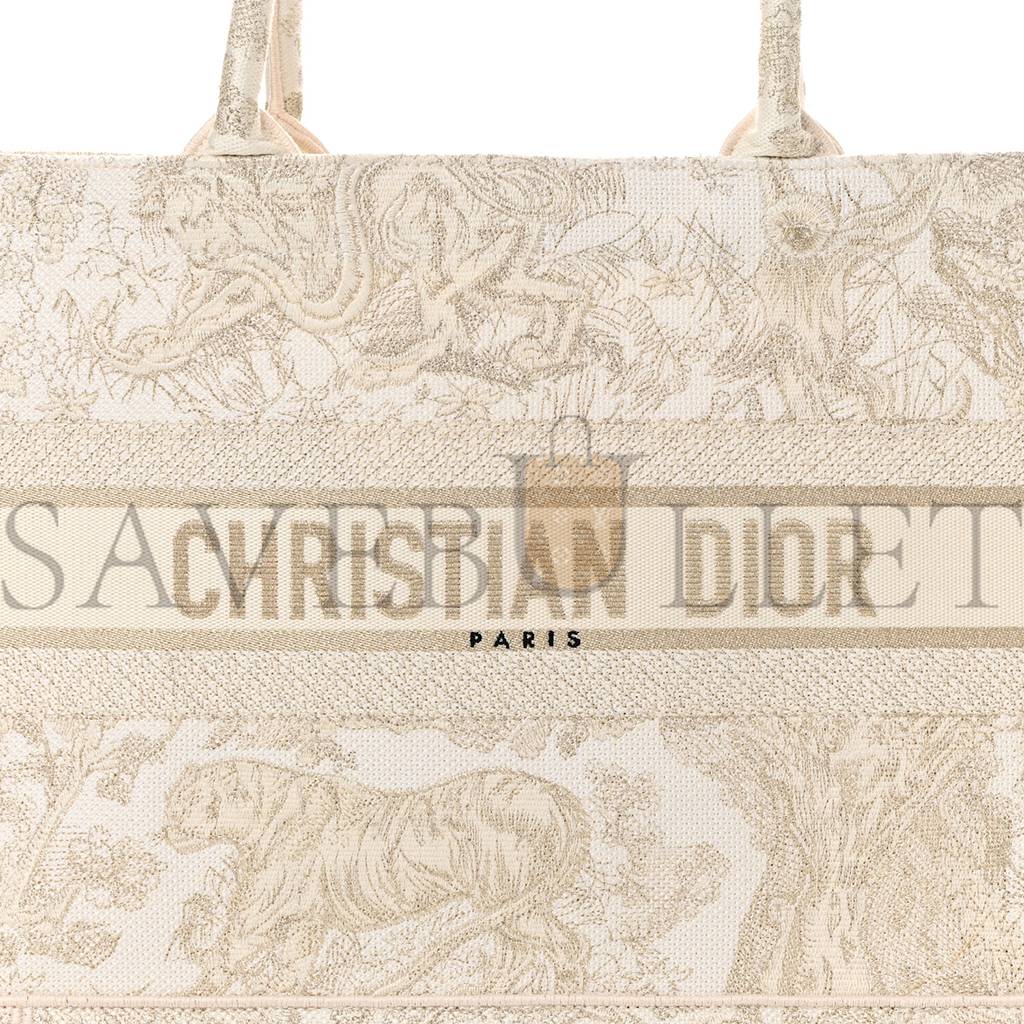 DIOR CANVAS EMBROIDERED MEDIUM DIORIVIERA TOILE DE JOUY BOOK TOTE GOLD (36*27*7cm)