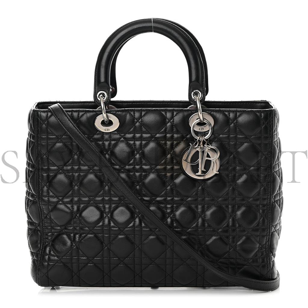 DIOR LAMBSKIN CANNAGE LARGE LADY DIOR BLACK (31*25*12.1cm)