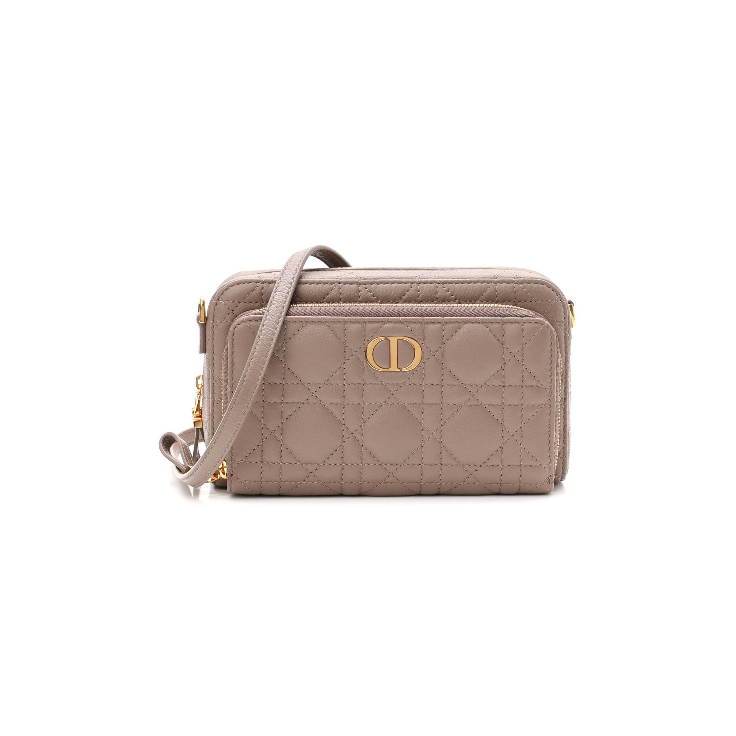 DIOR SUPPLE CALFSKIN CARO DOUBLE POUCH WARM TAUPE (19*11*7cm)