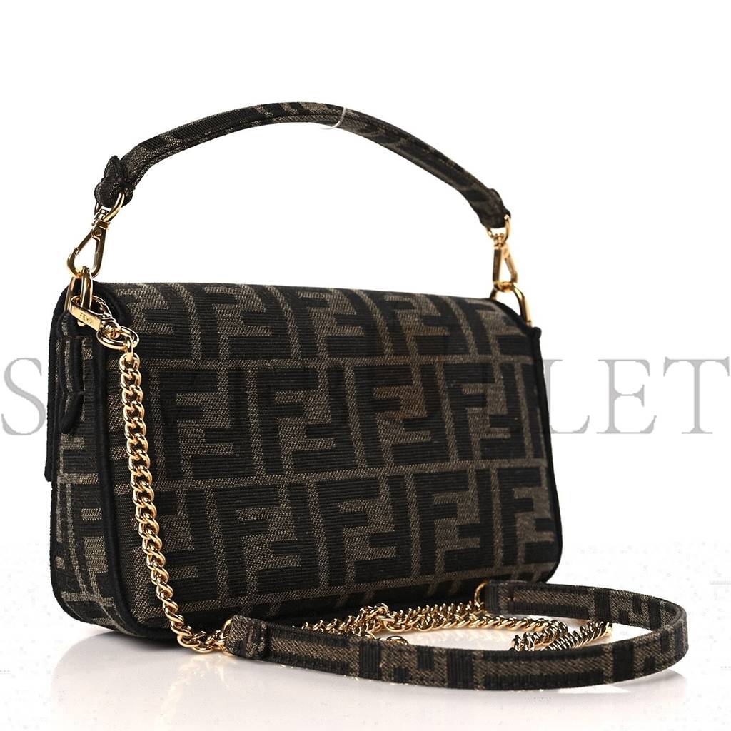 FENDI FABRIC JACQUARD FF 1974 MINI BAGUETTE TOBACCO MORO BLACK (18*12*4cm)