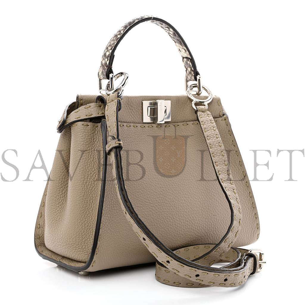 FENDI CUOIO ROMANO PYTHON SELLERIA MINI PEEKABOO ICONIC SATCHEL CORDA WHITE (23*18*11cm)