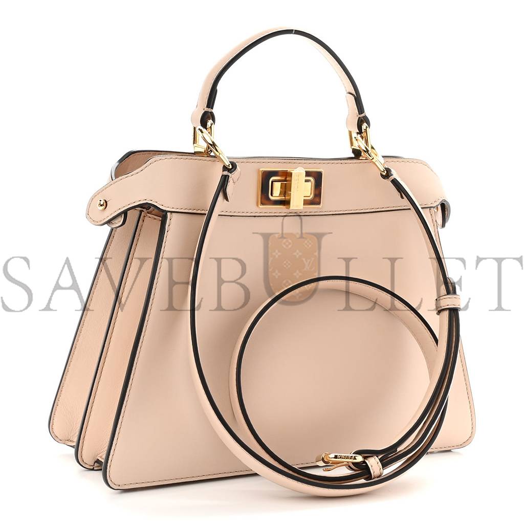 FENDI VITELLO SETA SHINY NAPPA PLEXIGLASS SMALL PEEKABOO I SEE U SATCHEL POUDRE (27*20*10cm)