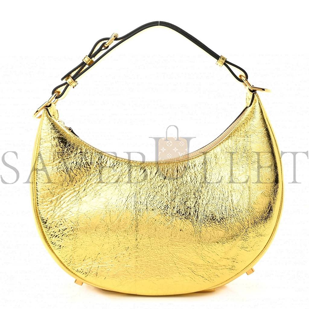 FENDI LAMINATED CRAQUELE LAMBSKIN SMALL FENDIGRAPHY HOBO GOLD (27*23*10cm)