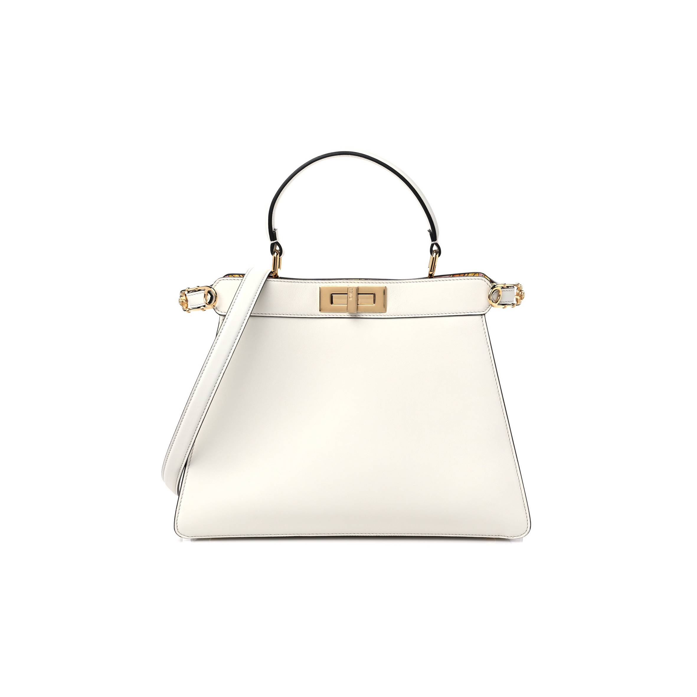 FENDI X VERSACE VITELLO SETA NAPPA FENDACE FF BAROQUE MEDIUM PEEKABOO I SEE U SATCHEL WHITE ICE (27*20*10cm)